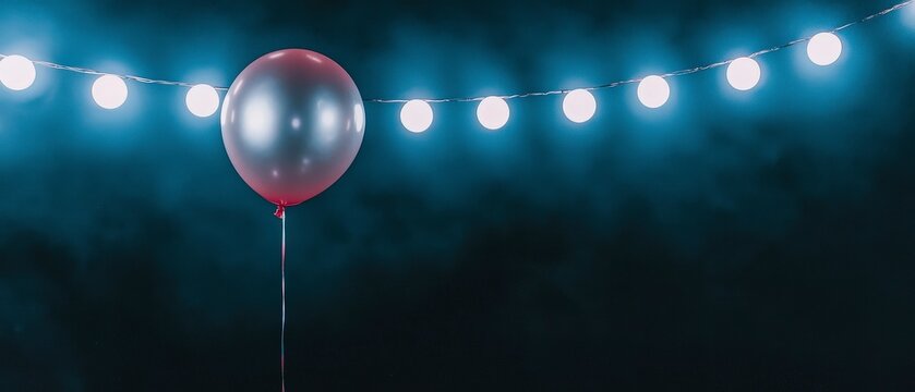 Single Balloon with Fairy Lights Night Party Background