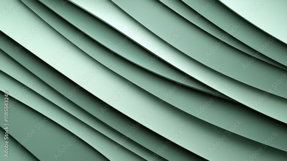 Poster abstract sage green layered curves: elegant textured background design