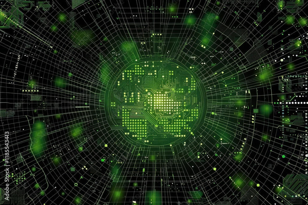 Poster abstract technological background with bright green palette symbolizing innovation and progress