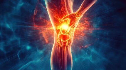 Intense Knee Pain: Medical Illustration of Burning Sensation and Inflammation