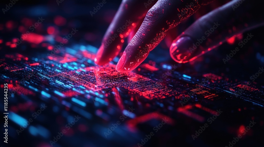 Canvas Prints glowing fingers interacting with a digital interface, abstract technology background