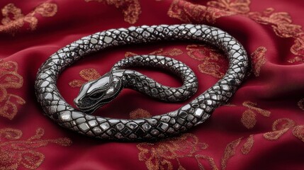 Fototapeta premium Elegant Snake Jewelry on Silk Cloth Display