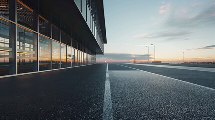 Empty road at building exterior.