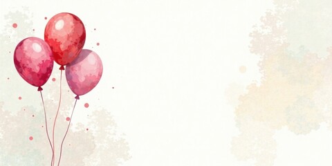 Watercolor Red Balloons Floating on a Soft White Background with Pastel Splashes