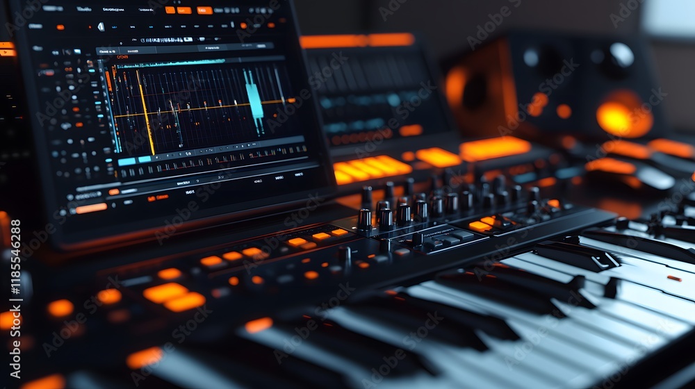 Aufkleber digital audio workstation setup with keyboard and screen
