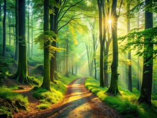 Obraz premium Misty Eifel Forest: Vintage photos capture ancient trees and German nature's beauty.