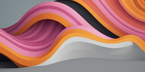 A colorful wave with pink, orange, and black stripes