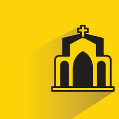 church with shadow on yellow background