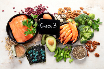 Selection food sources of omega 3 and healthy fats.