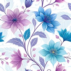 Seamless Abstract Purple and Blue Magical Flowers Pattern Background for Elegant Designs