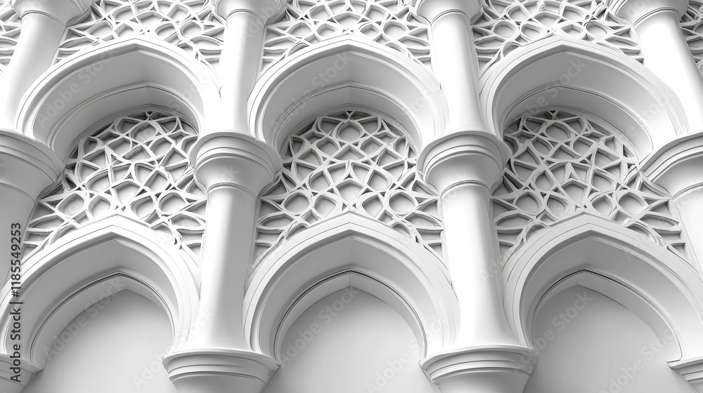 Poster abstract white architectural design with geometric patterns and arches