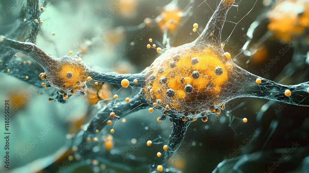 Poster microscopic view of neuron network and synapses