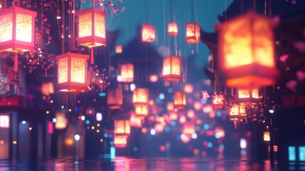 Obraz premium Vibrant Festival Lights Illuminate the Evening Sky