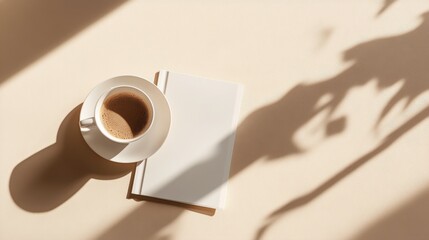 115.Magazine mockup with a lagurus and a cup of coffee on the beige table