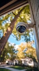 18. **An outdoor camera mounted above a door, showcasing a wide-angle view of the front yard.**