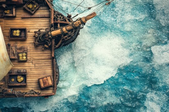 Detailed Model Ship Stern Showing Treasure Chests