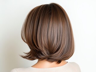 Fototapeta premium A layered bob wig in dark mahogany, displayed against a clean white background with soft shadows