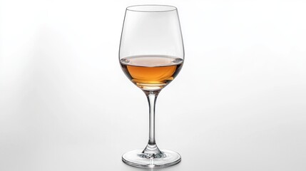 Amber Liquid in an Elegant Wine Glass on White Background