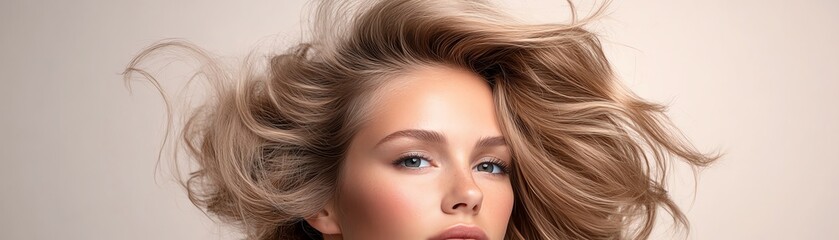 Obraz premium A realistic curly wig in ash brown, glowing softly against a neutral gradient background