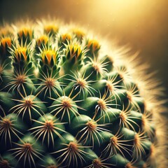 Obraz premium A macro shot of a cactus or succulent with sharp spines along its ridged green surface
