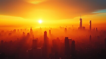 Fototapeta premium Vibrant Cityscape at Sunrise with Golden Skies