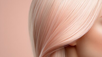 Naklejka premium A synthetic ponytail hairpiece, pastel pink, glowing softly against a neutral beige setting