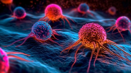 Hyper Realistic Close Up of Antibodies Targeting Cancer Cells