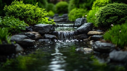 Naklejka premium Tranquil Water Feature in Serene Home Garden Setting