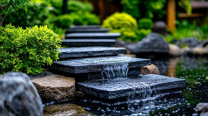 Tranquil Water Features in a Home Garden Creating Peaceful Atmosphere