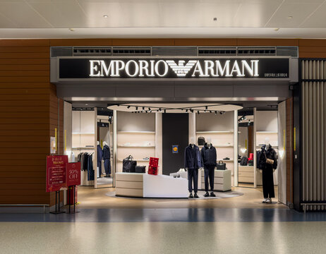 Emporio Armani boutique at depature hall of Satellite Terminal at Pudong International Airport, Shanghai, China on January 4, 2025.