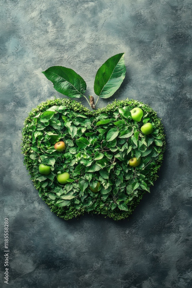 Poster a sapling growing from a halved apple in a rustic planter. ai.
