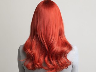 A vibrant red synthetic wig, styled in tight ringlets, placed artistically on a velvet platform