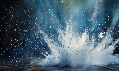 Dramatic water splash explosion with blue and white hues.