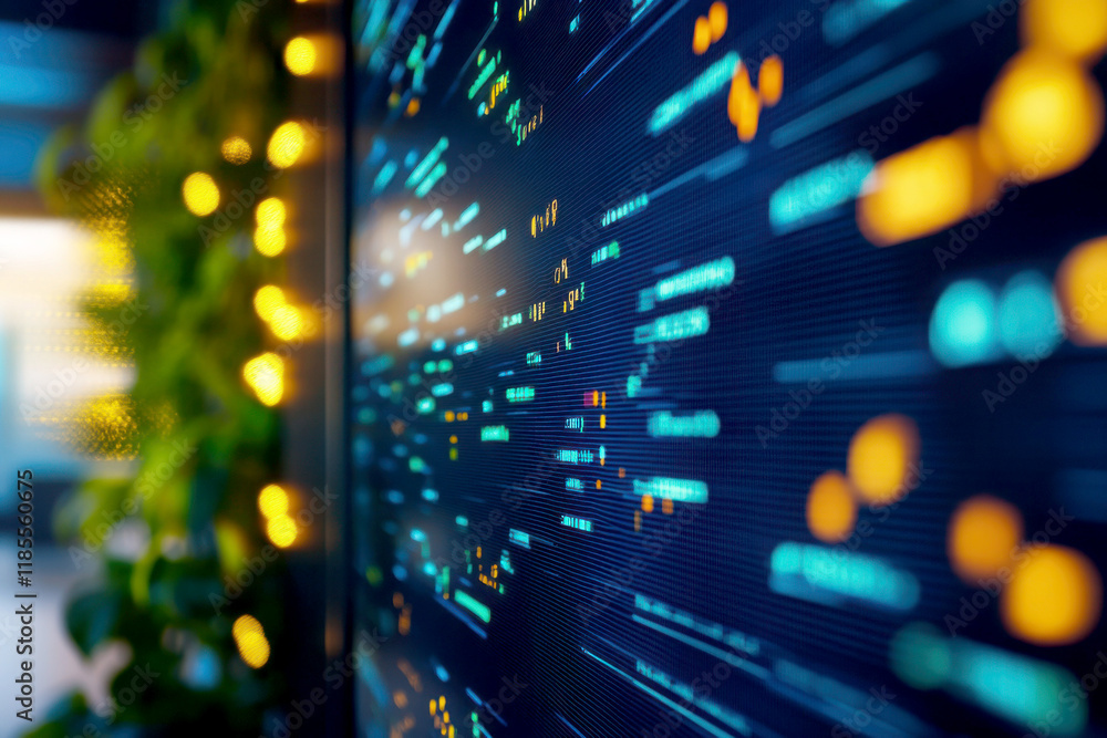 Poster bright abstract data visualization with vibrant neon colors.