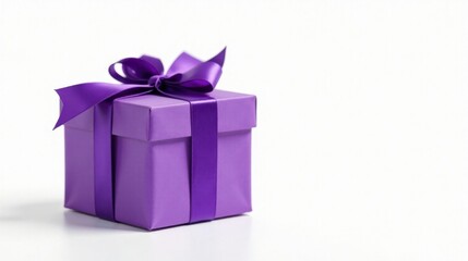 Obraz premium A Lavish Purple Gift Box with a Luxurious Ribbon Bow on White Background