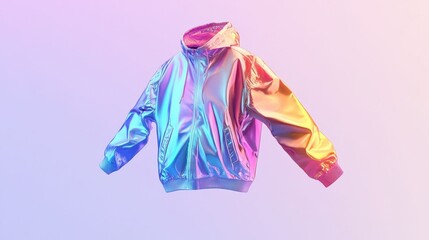 Holographic Rainbow Bomber Jacket, Gradient Background, 3D Render