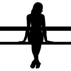 Silhouette of a woman in profile sitting on a bench