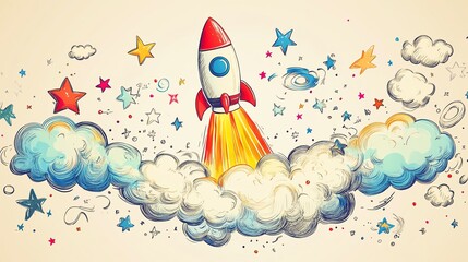 Rocket launching into the starry sky.