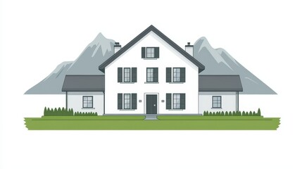 Mountainside Farmhouse, Architectural Illustration, Simple Design