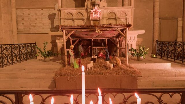 A nativity scene in Saint-Nicolas Church, Blois, France, peaceful and spiritual