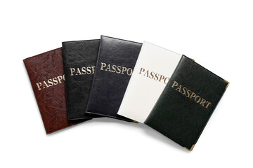 Set of different passports isolated on white background