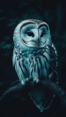 A majestic owl perched on a branch, showcasing its striking features and plumage.