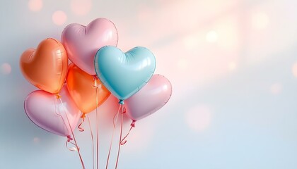 Valentine's day hearts balloons with copyspace, saint valentine and love background concept, blank space. Beautiful red, pink, magenta hearts. Valentine's day. Futuristic abstract 3d pattern