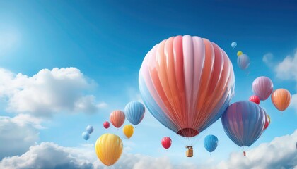 Obraz premium Vibrant 3D Render of Colorful Balloons Floating in a Clear Sky with Morning Clouds