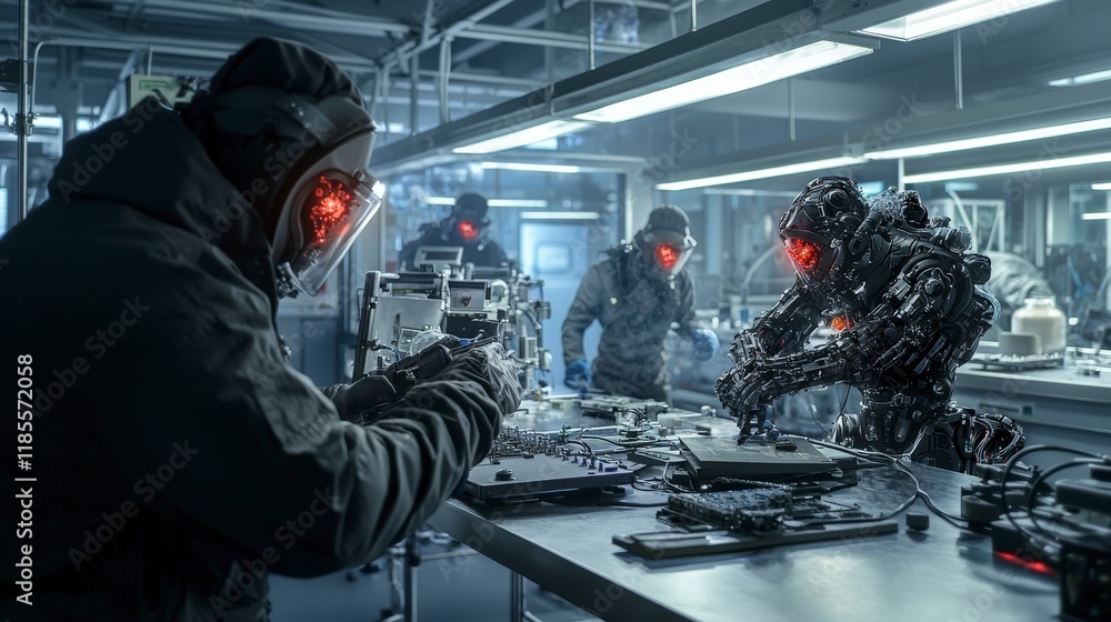 Aufkleber Scientists overseeing nanobot deployment in high-tech lab futuristic environment industrial setting close-up view