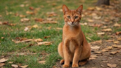 Naklejka premium Sorrel abyssinian cat in the park
