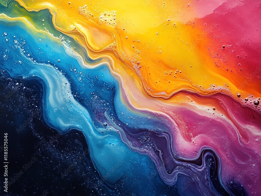 Poster flowing colors with bubbles; abstract background; for posters or design
