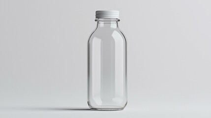Empty clear glass bottle studio setting product photography minimalist style isolated view clean design concept
