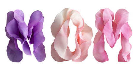 Floral Fabric Letters Spelling 'Mom' for a Mother's Day Design Concept. Celebrating Mother's Day, love, and family appreciation.