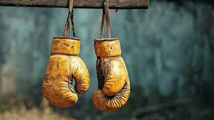 Vintage Leather Boxing Gloves Hanging Display